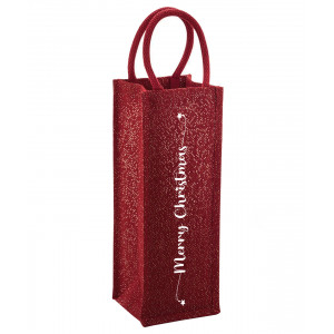 Merry Christmas Jute Bottle Bag